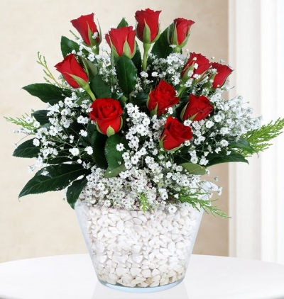 vazoda 15 kırmızı gül Çiçeği & Ürünü Kırmızı Gül Mucizesi 