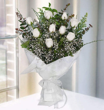 41 beyaz gül buketi Çiçeği & Ürünü 9 adet beyaz gül buketi 
