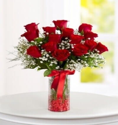 kalp camda 11 kırmızı gül Çiçeği & Ürünü Vazoda 15 Kırmızı Gül 