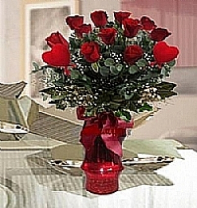 cam vazoda 25 gül Çiçeği & Ürünü 11 Kırmızı Gül Tasarımı 