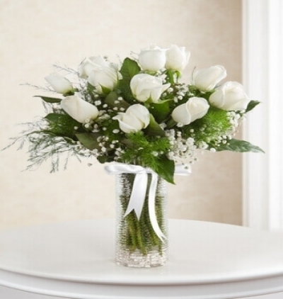 cam fanusta 11 gül Çiçeği & Ürünü 11 Beyaz Gül 